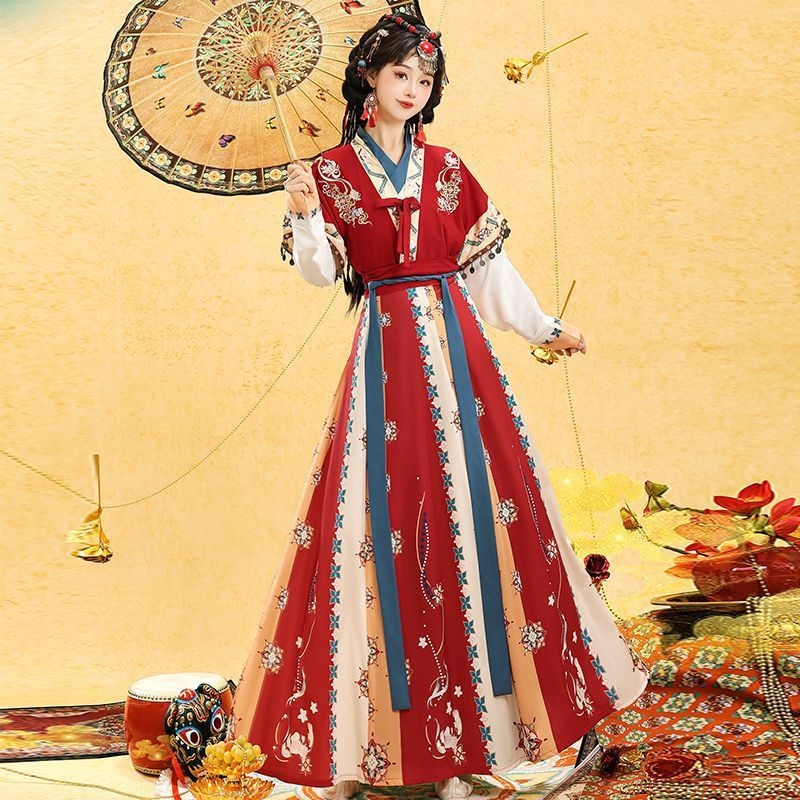 Hanfu set za žene — modificirani Tang stil, suknja do struka, proljeće-ljeto, poliester 95%+, otisak izrada, šifra proizvoda a156