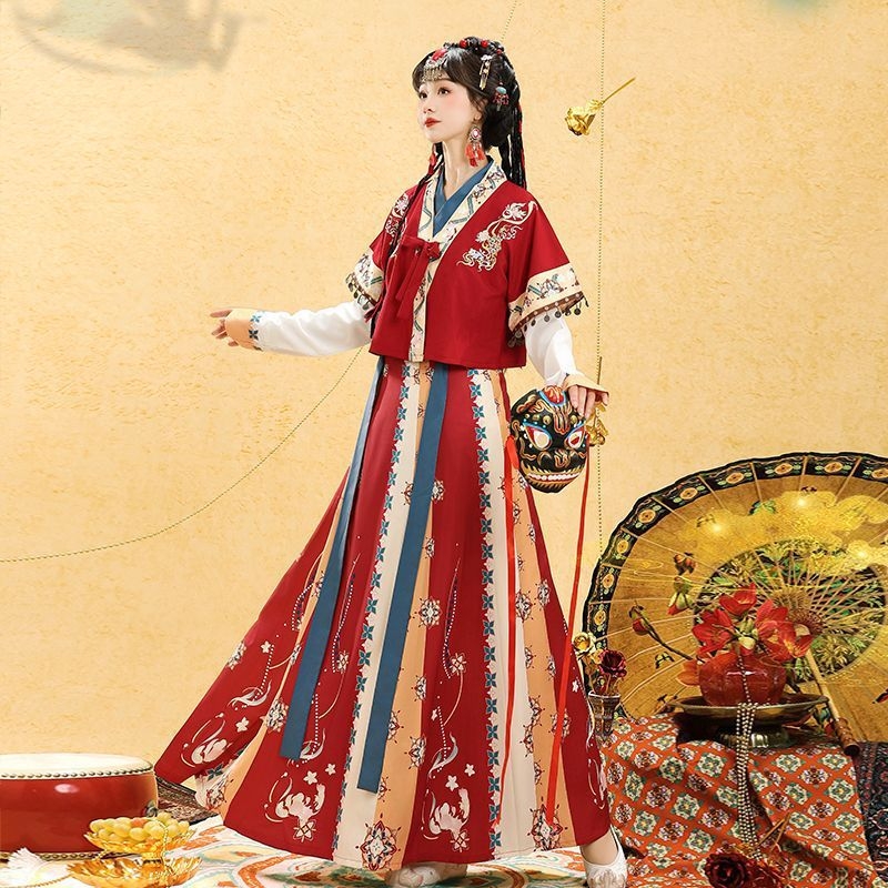 Hanfu set za žene — modificirani Tang stil, suknja do struka, proljeće-ljeto, poliester 95%+, otisak izrada, šifra proizvoda a156