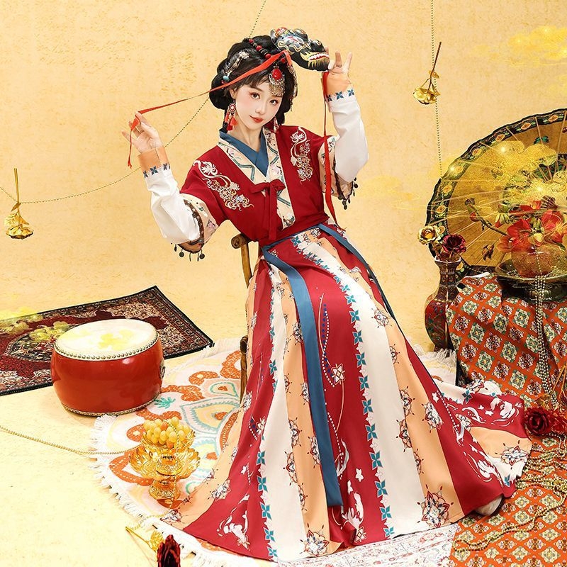 Hanfu set za žene — modificirani Tang stil, suknja do struka, proljeće-ljeto, poliester 95%+, otisak izrada, šifra proizvoda a156