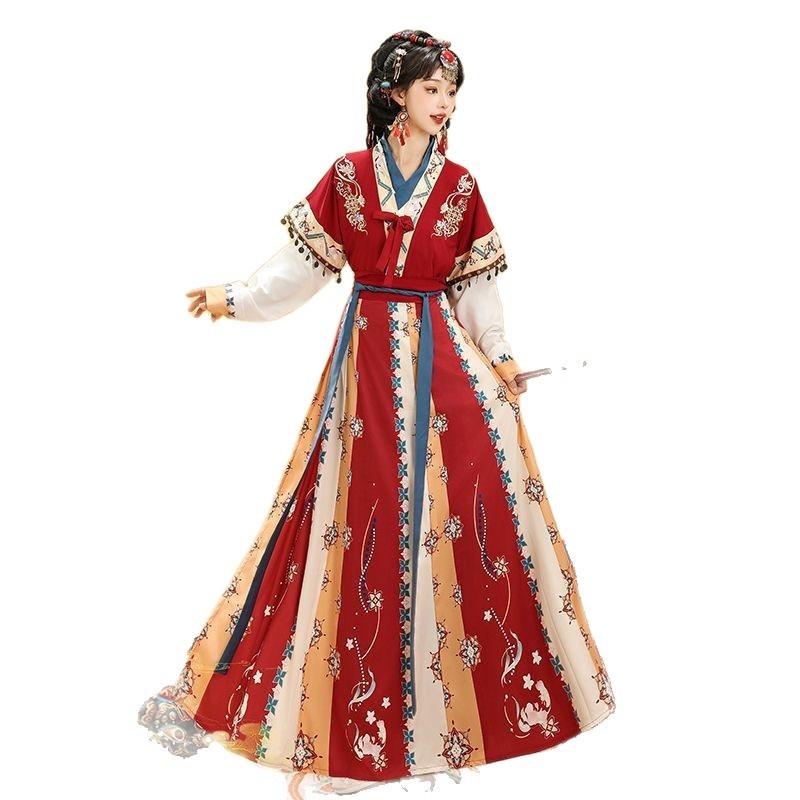 Hanfu set za žene — modificirani Tang stil, suknja do struka, proljeće-ljeto, poliester 95%+, otisak izrada, šifra proizvoda a156