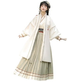Hanfu do pojasa, izšivana poliester gornja haljina, stil dinastije Song, debela za jesen/zimu