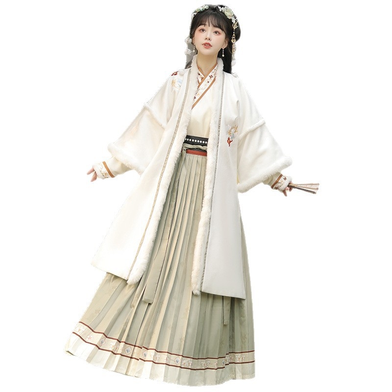 Hanfu do pojasa, izšivana poliester gornja haljina, stil dinastije Song, debela za jesen/zimu