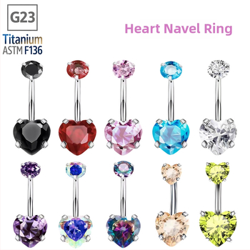 G23 titánová zliatina brušný prsteň so srdcom, s 5A zirkóniou, unisex piercing do tela