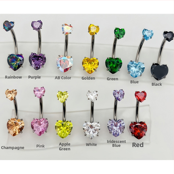 G23 titánová zliatina brušný prsteň so srdcom, s 5A zirkóniou, unisex piercing do tela