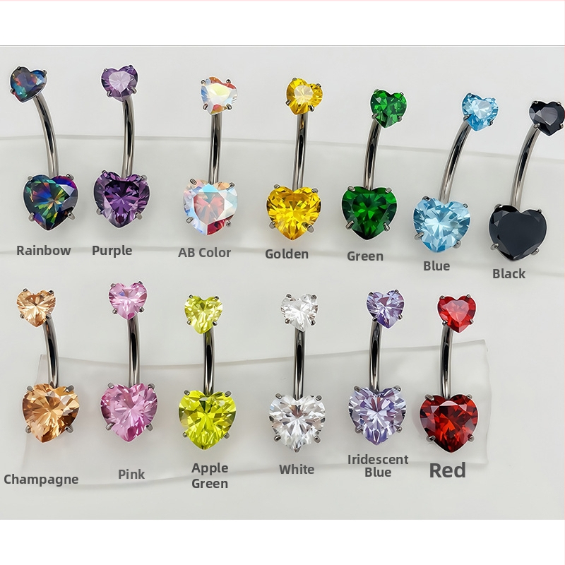 G23 titánová zliatina brušný prsteň so srdcom, s 5A zirkóniou, unisex piercing do tela