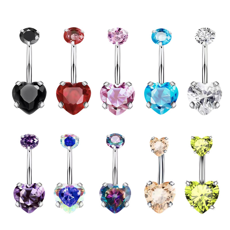 G23 titánová zliatina brušný prsteň so srdcom, s 5A zirkóniou, unisex piercing do tela