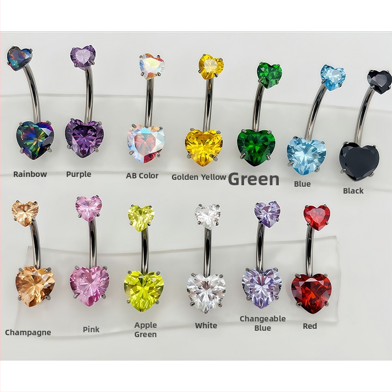 G23 titánová zliatina brušný prsteň so srdcom, s 5A zirkóniou, unisex piercing do tela