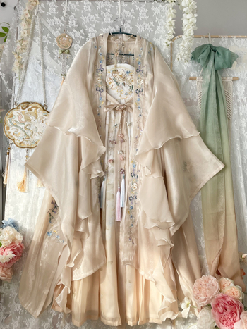 Set Hanfu Ruqun cu broderie grea, elemente în stil Tang, țesătură plasă, Primăvara 2023