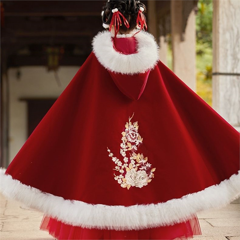 Dječji Hanfu zimski outfit s debelim kaputom, kineskog stila, Chenille tkanina, glavna tkanina Spandex, sadržaj Spandex ispod 30%, pogodno za Novu godinu