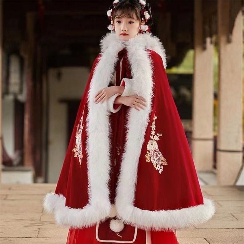 Dječji Hanfu zimski outfit s debelim kaputom, kineskog stila, Chenille tkanina, glavna tkanina Spandex, sadržaj Spandex ispod 30%, pogodno za Novu godinu