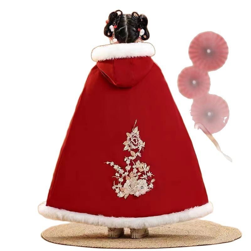 Dječji Hanfu zimski outfit s debelim kaputom, kineskog stila, Chenille tkanina, glavna tkanina Spandex, sadržaj Spandex ispod 30%, pogodno za Novu godinu