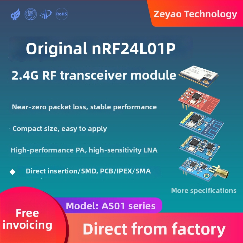 Ashining/Zeyao bezvadu RF transceiver modulis NRF24L01, 2,4 GHz, caurspīdīgs datu pārraidīšana