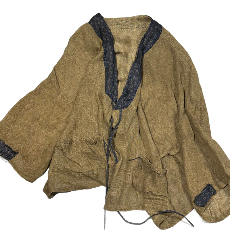 Cardigan Young years — patchwork od ramie i konoplje, ručno šiveno, lagani retro stil, jesen 2025, ramie 95%+