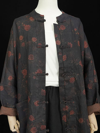 Cardigan s printsom od lana, stojeći ovratnik, dugi rukavi, 95% lana, jesen 2024