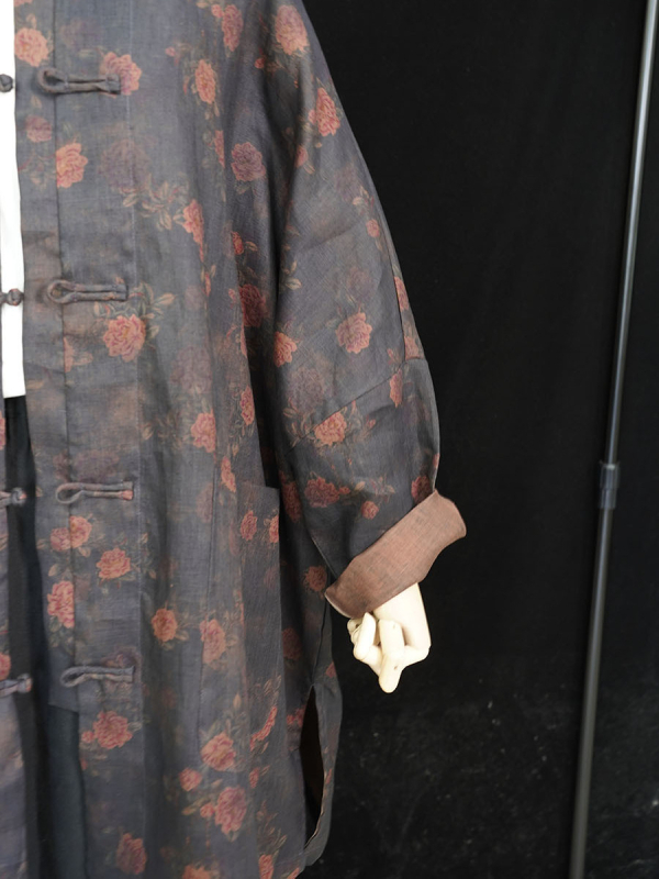 Cardigan s printsom od lana, stojeći ovratnik, dugi rukavi, 95% lana, jesen 2024