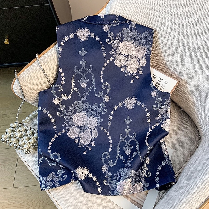 Hanfu-inspiriran bezrukavni top s okruglim izrezom i šivanom od satena (Glavni materijal: kozja koža; Naziv tkanine: pamukovo vlakno; Kod proizvoda: Flower through the ages-0285; Univerzalni model)