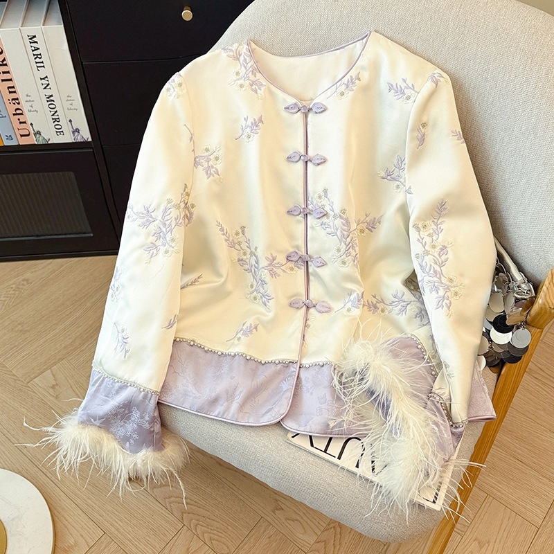 Γυναικείο μπουφάν με κέντημα σε στιλ Tang, φθινοπωρινό/χειμερινό, εφαρμοστό, ύφασμα βαμβάκι-πολυεστέρας, σχέδιο κινεζικής κληρονομιάς