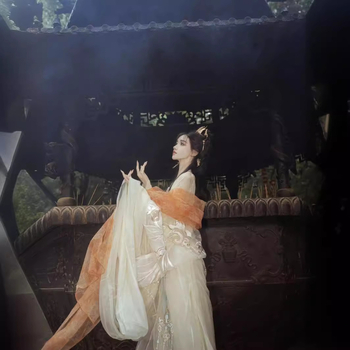 Σετ κινεζικού παραδοσιακού φορέματος με βαρύ κέντημα, μοτίβο Jingwei Jinhe, τοπ με μακριά μανίκια και φούστα μήκους στήθους — Φθινόπωρο 2023; σιφόν ύφασμα, 50-70% επαναχρησιμοποιημένο ινώδες κυτταρικό ίνα, 70-80% πολυεστέρας, βαφή νήματος