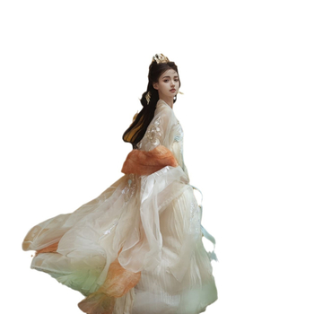 Σετ κινεζικού παραδοσιακού φορέματος με βαρύ κέντημα, μοτίβο Jingwei Jinhe, τοπ με μακριά μανίκια και φούστα μήκους στήθους — Φθινόπωρο 2023; σιφόν ύφασμα, 50-70% επαναχρησιμοποιημένο ινώδες κυτταρικό ίνα, 70-80% πολυεστέρας, βαφή νήματος