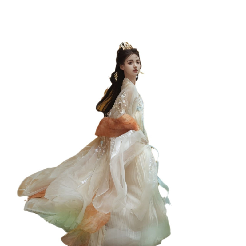 Σετ κινεζικού παραδοσιακού φορέματος με βαρύ κέντημα, μοτίβο Jingwei Jinhe, τοπ με μακριά μανίκια και φούστα μήκους στήθους — Φθινόπωρο 2023; σιφόν ύφασμα, 50-70% επαναχρησιμοποιημένο ινώδες κυτταρικό ίνα, 70-80% πολυεστέρας, βαφή νήματος