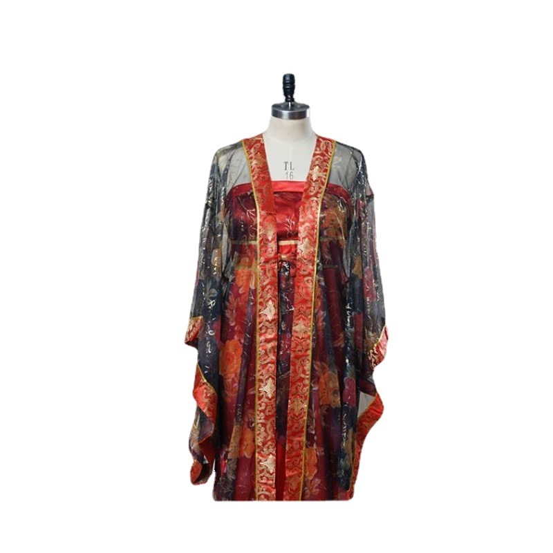 Κουστούμι Παράστασης Hanfu - Vintage δαντελένιο πλέγμα φόρεμα, φούστα σε στιλ Τανγκ (πολυεστέρας; κύρια σύνθεση υφάσματος 30-50%; σύνθεση δεύτερης ύλης 50-70%; επένδυση 85%; Άνοιξη 2022)