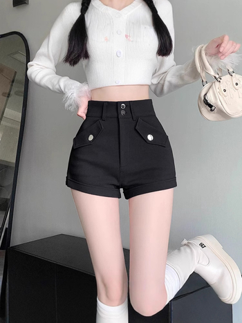 Γυναικεία ψηλόμεσα σορτς με ίσιο κόψιμο, μήκος τριών τεταρτών, πολυεστέρας 95%+