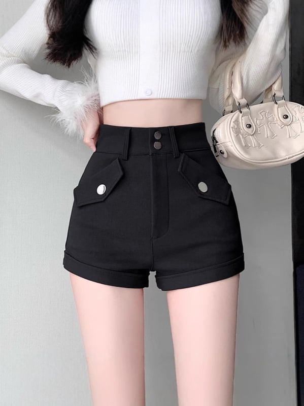 Γυναικεία ψηλόμεσα σορτς με ίσιο κόψιμο, μήκος τριών τεταρτών, πολυεστέρας 95%+