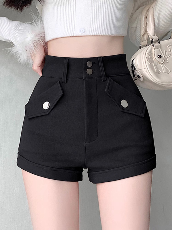 Γυναικεία ψηλόμεσα σορτς με ίσιο κόψιμο, μήκος τριών τεταρτών, πολυεστέρας 95%+