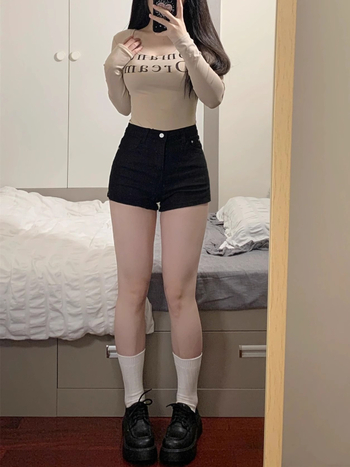 Șort denim damă, talie înaltă, croială dreaptă, slim-fit, fără cute, ușor elastic, 95% poliester