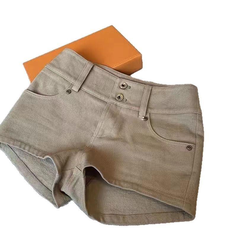 Ženski poliester-denim šorc, niska struka, 3/4 duljine, široka nogavica, mikroelastičnost