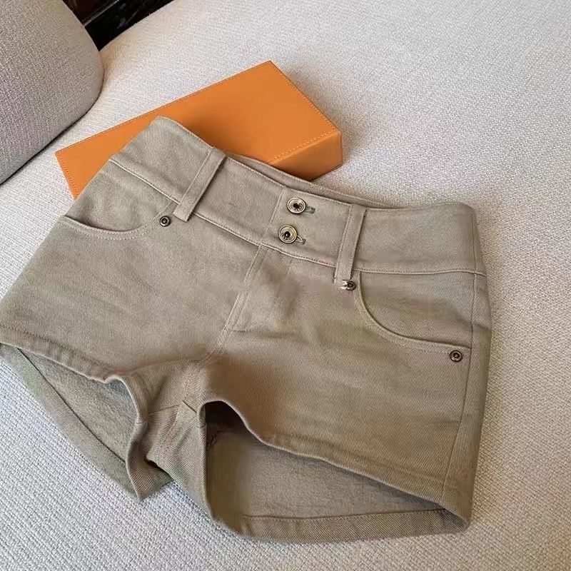 Ženski poliester-denim šorc, niska struka, 3/4 duljine, široka nogavica, mikroelastičnost