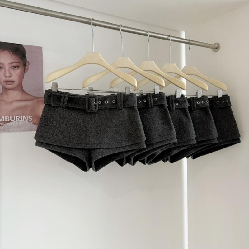 Pantalone-suknja s srednjim pojasa, vuneno-poliester mješavina, široka silueta, dužina 3/4, ženska casual odjeća, zima 2025