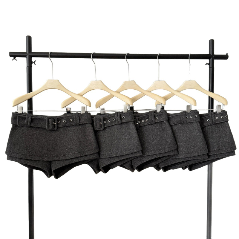 Pantalone-suknja s srednjim pojasa, vuneno-poliester mješavina, široka silueta, dužina 3/4, ženska casual odjeća, zima 2025