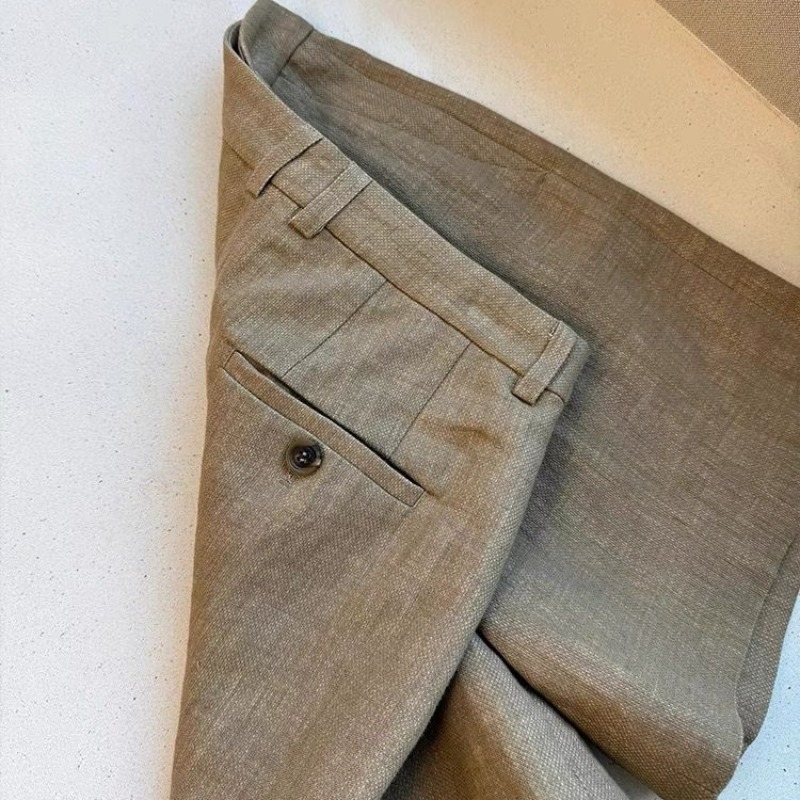 Ženske hlače od pamuka i lana, visoki struk, široki kroj, dužina 3/4, lagani materijal
