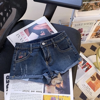 Denim rövidnadrág, szűk fazon, alacsony derék, felhajtott szél, mikroelasztikus