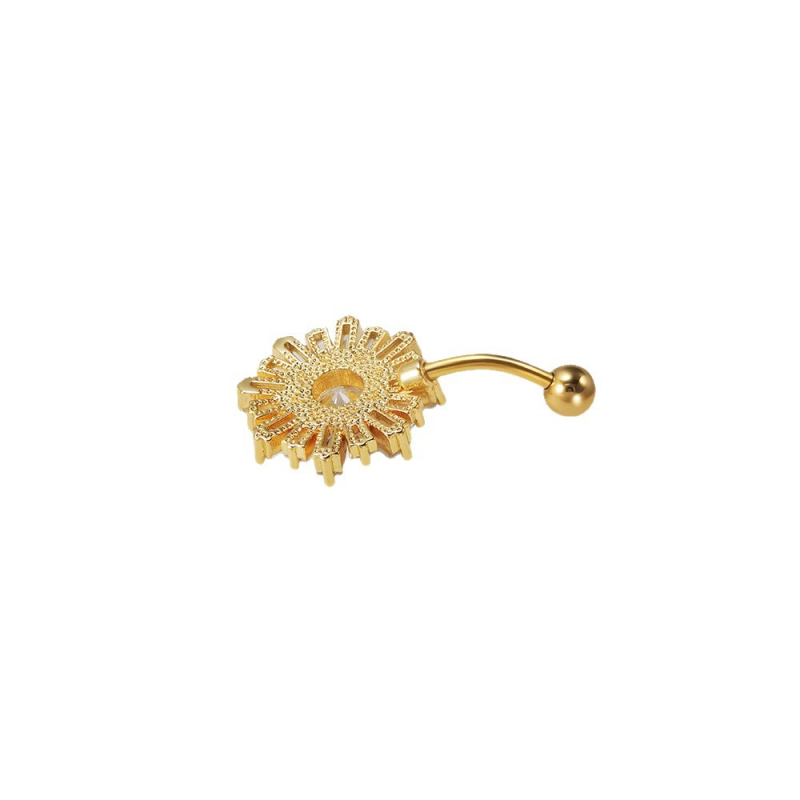 Navel piercing – 316L nehrđajući čelik, cirkon, dizajn suncokret-snježnjak, piercing za pupak, ženski stil