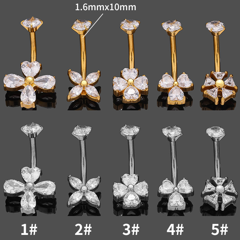 Prsten za pupak s srcolnim oblikom i geometrijskim laticama, od nehrđajućeg čelika 316L, unisex, navel nails, elektroplating