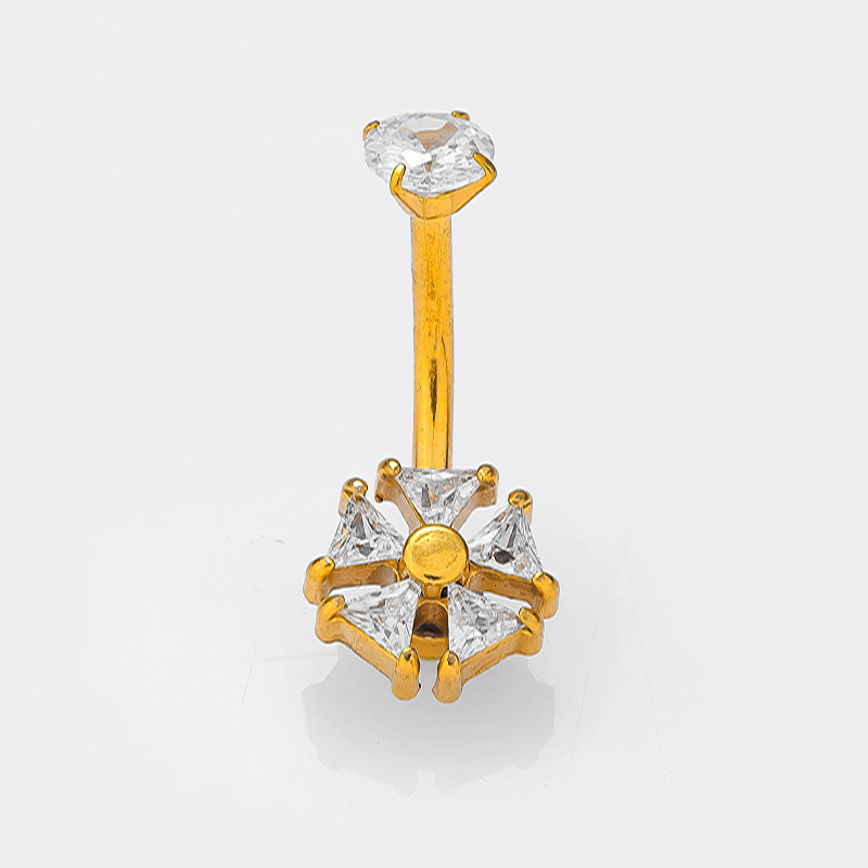 Prsten za pupak s srcolnim oblikom i geometrijskim laticama, od nehrđajućeg čelika 316L, unisex, navel nails, elektroplating