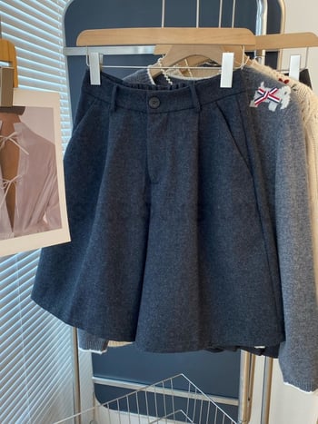 Pantaloni femei din amestec de lână, croială dreaptă, talie înaltă, lungime 5/4, stil elegant de lucru