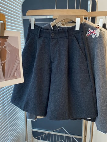 Pantaloni femei din amestec de lână, croială dreaptă, talie înaltă, lungime 5/4, stil elegant de lucru