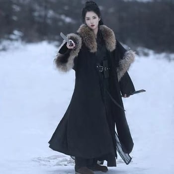 Hanfu-stil zimskog kaputa s krznim ovratnikom, Chenille tkanina, Spandex <30% udio, etiketa na ovratniku, naljepnice