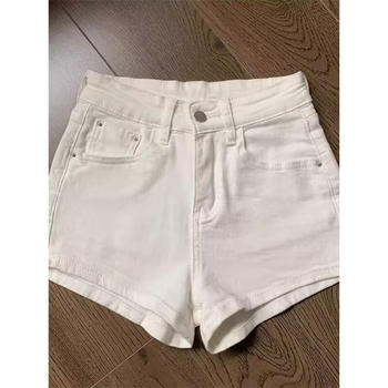 Magas derekú denim rövidnadrág, pamut-poliészterből készült denim, mikroelasztikus, háromnegyedes hossz