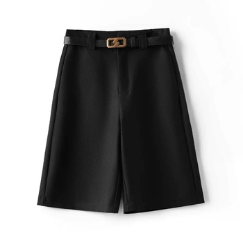 Pamukaste žene casual hlače, visoki struk, široke nogavice, petominutna duljina, gradski stil