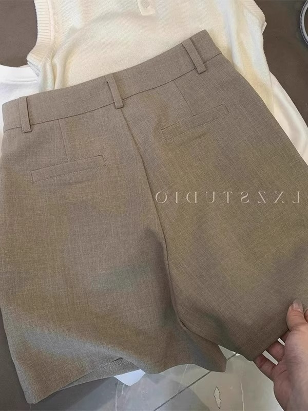 Ženske svakodnevne ravne hlače visokog struka, mikroelastična poliester tkanina
