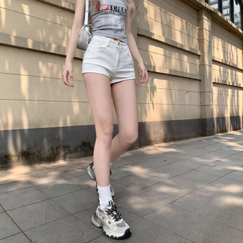 Női farmer rövidnadrág - magas derekú, egyenes szárú, pamut-keverék (50–70% pamut), közepes vastagság, 2025 nyár, casual stílus