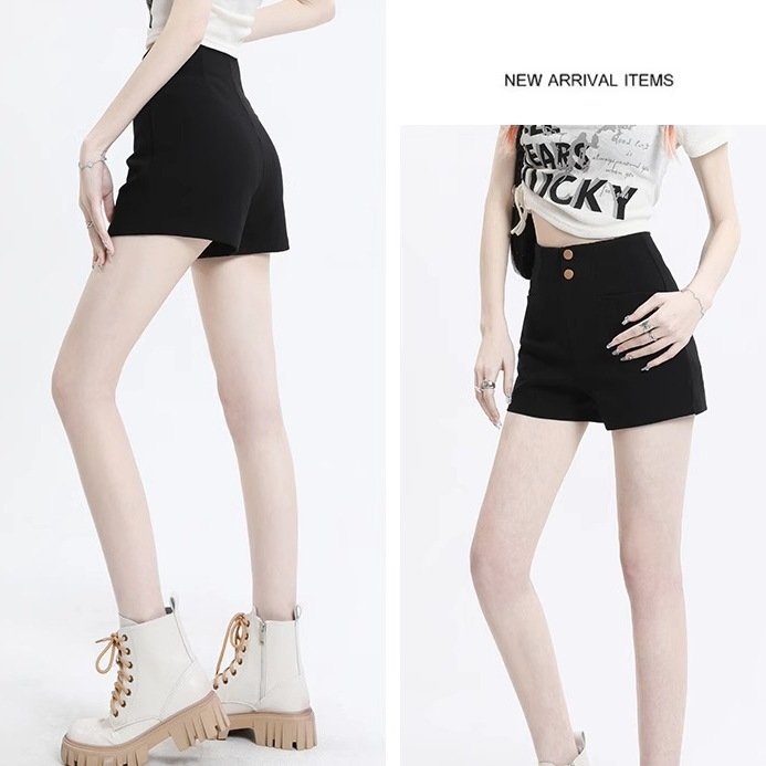 Koreai stílusú magas derekú A-vonalú rövidnadrág, poliészter, vékony anyag, nyár 2025