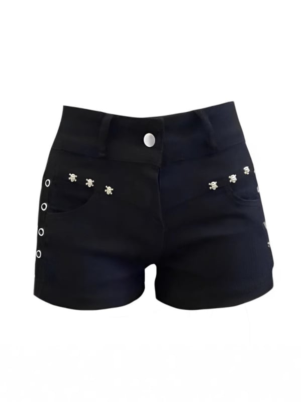 Denim kratke hlače hot pants, elastični pojas, dizajn kolage/splice, materijal poliester/elastan, ljeto 2025, casual japansko-korejski stil