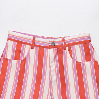 Šortsi visokog struka s prugama, poliester ≥95%, duljina 3/4, ljeto 2025, gradski elegantan stil