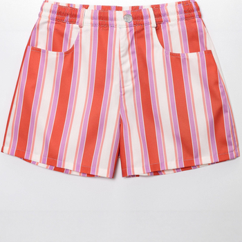 Šortsi visokog struka s prugama, poliester ≥95%, duljina 3/4, ljeto 2025, gradski elegantan stil