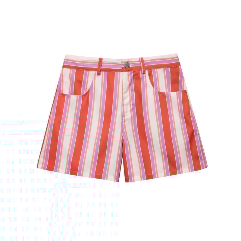 Šortsi visokog struka s prugama, poliester ≥95%, duljina 3/4, ljeto 2025, gradski elegantan stil